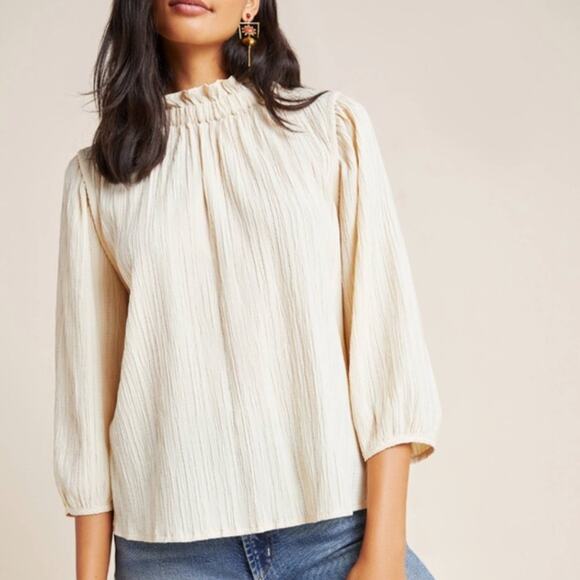 Anthropologie Tops - Anthropologie Ro&De Kiernan High-Neck Cream Blouse Sz M